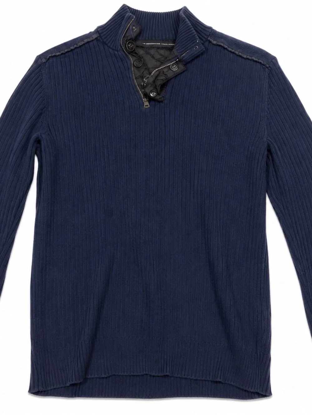 Banana Republic Navy Ribbed Button Quarter-Zip Sweater